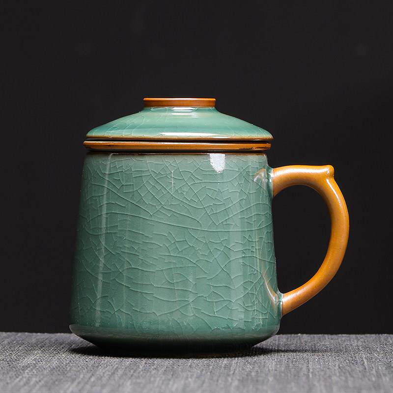 哥窑办公杯茶杯茶水分离水杯男士个人专用陶瓷杯子高档教师节礼物