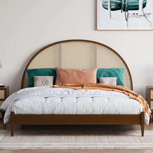 北欧实木藤编床1.5米单人床复古现代简约1.8米双人床日式民宿古风