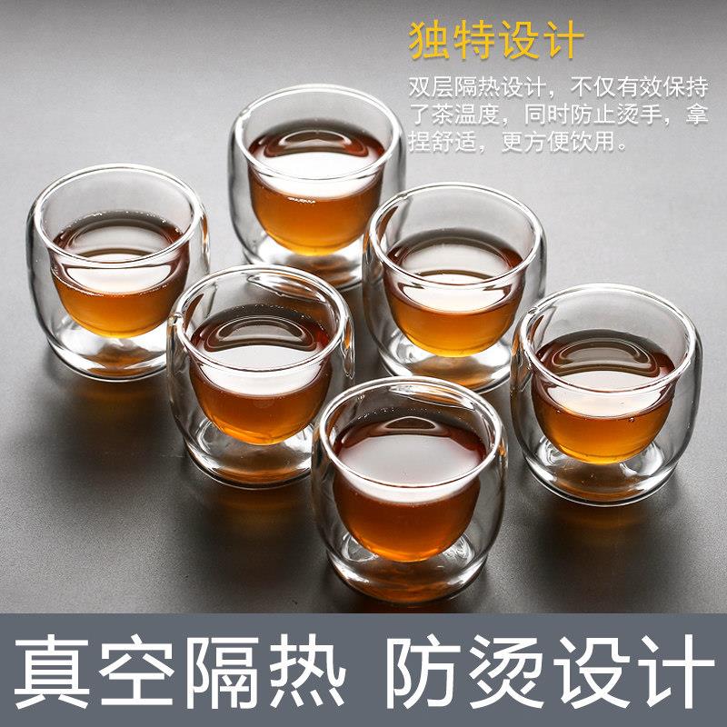 六祇装真空玻璃茶杯防烫品茗杯小号功夫茶具耐热花茶杯双层杯隔热