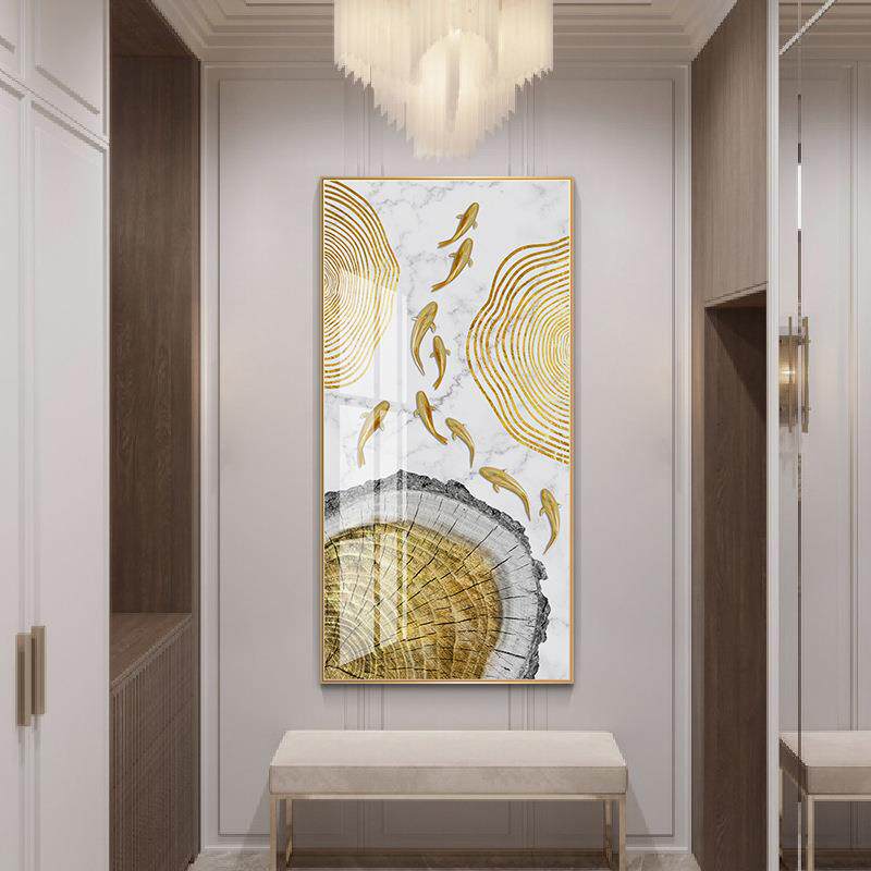 新款直销鱼图玄关装饰画现代轻奢竖版大气挂画入户墙上墙画过道走
