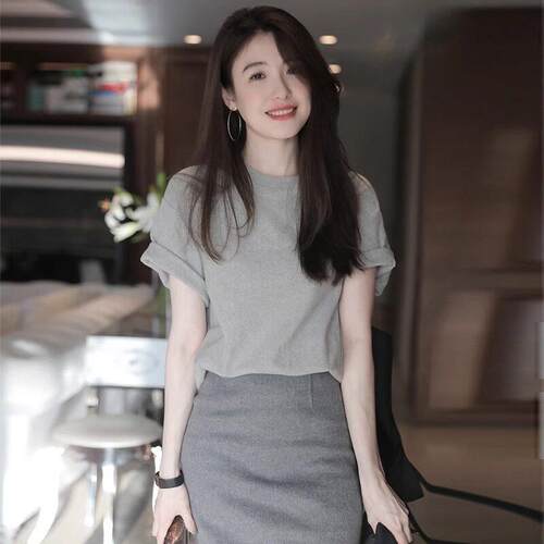 欧洲站夏季女装2026新款成套搭配减龄套装裙职场轻熟风短袖两件套