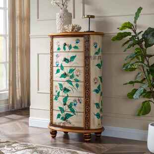 饰实7K美式 小 木斗柜复古做五六斗抽屉柜沙SG2021XK发边柜圆柱形装