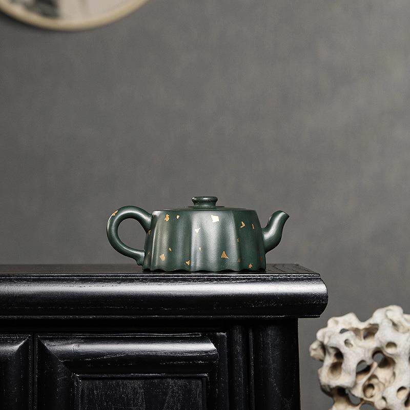宜兴紫砂壶名家手工壶原矿天青泥撒金大口井栏泡茶壶茶具