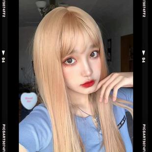 正品 显白金色假发浅女团发长自然全头日常色可爱网红洛丽金塔cos
