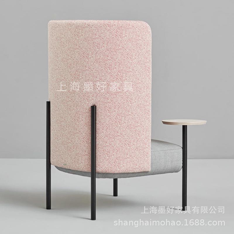 北欧单人高背沙发椅布艺带小桌板设计师贝壳沙发酒店别墅休闲椅带