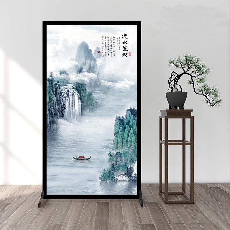 新中式屏风隔断客厅山水画入户门玄关遮挡办公室移动简约双面座屏