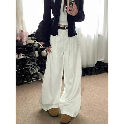 180高个子加长白色阔腿牛仔裤女设计感褶皱宽松显瘦175超长拖地裤