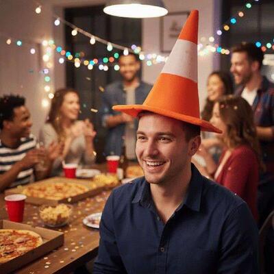 Carnival Foldable Traffic Cone Hat All Age Masquerade Party