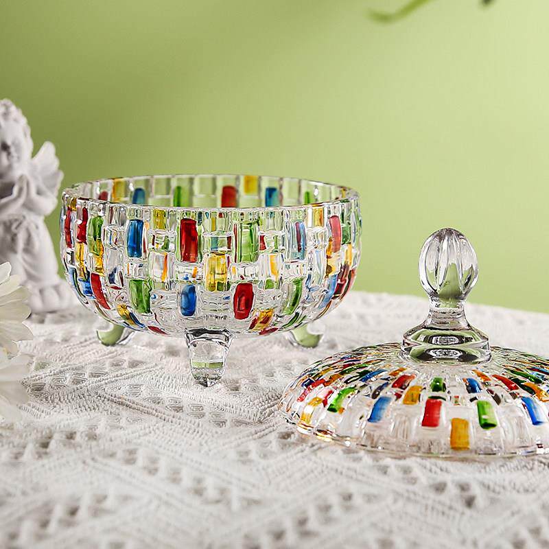 大号编织浮雕创意轻奢匠人手绘水晶玻璃糖果罐首饰盒储物罐SRT