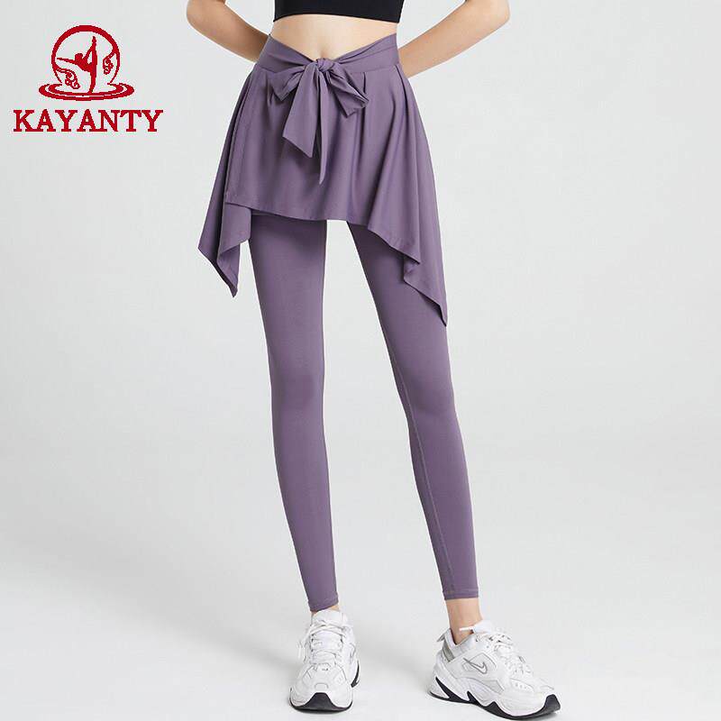 KAYANTY假两件高腰健身裤提臀紧身运动裤裙显瘦遮臀速干瑜伽长裤