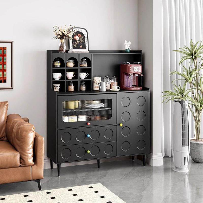 法式复古黑色餐边柜简约小户型咖啡柜杯子柜客餐厅储物柜沙发边柜