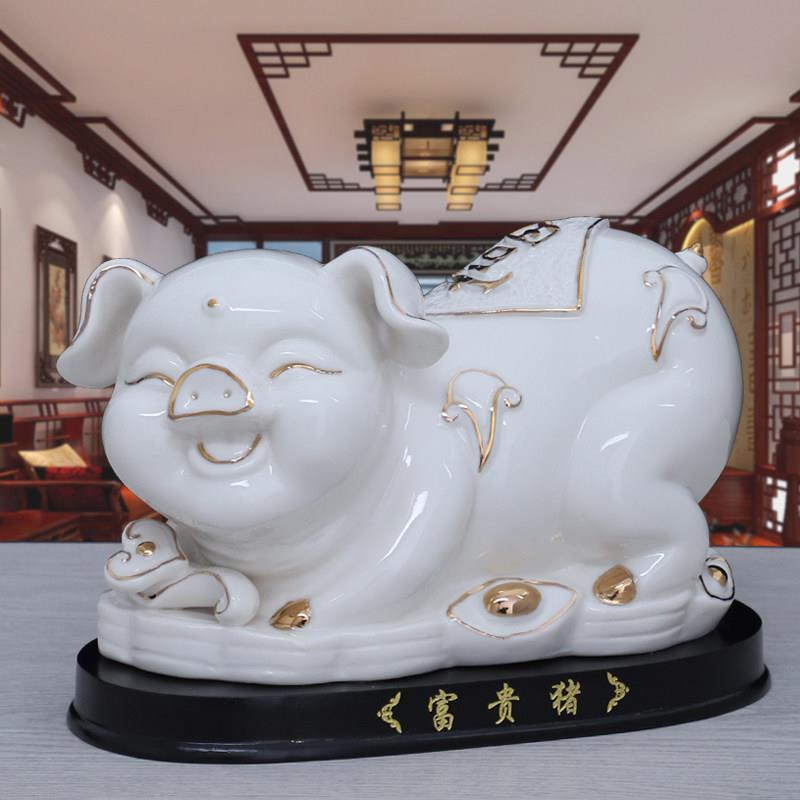 陶瓷猪摆件白色十二生肖招财富贵猪工艺品中式客厅办公室家装饰品