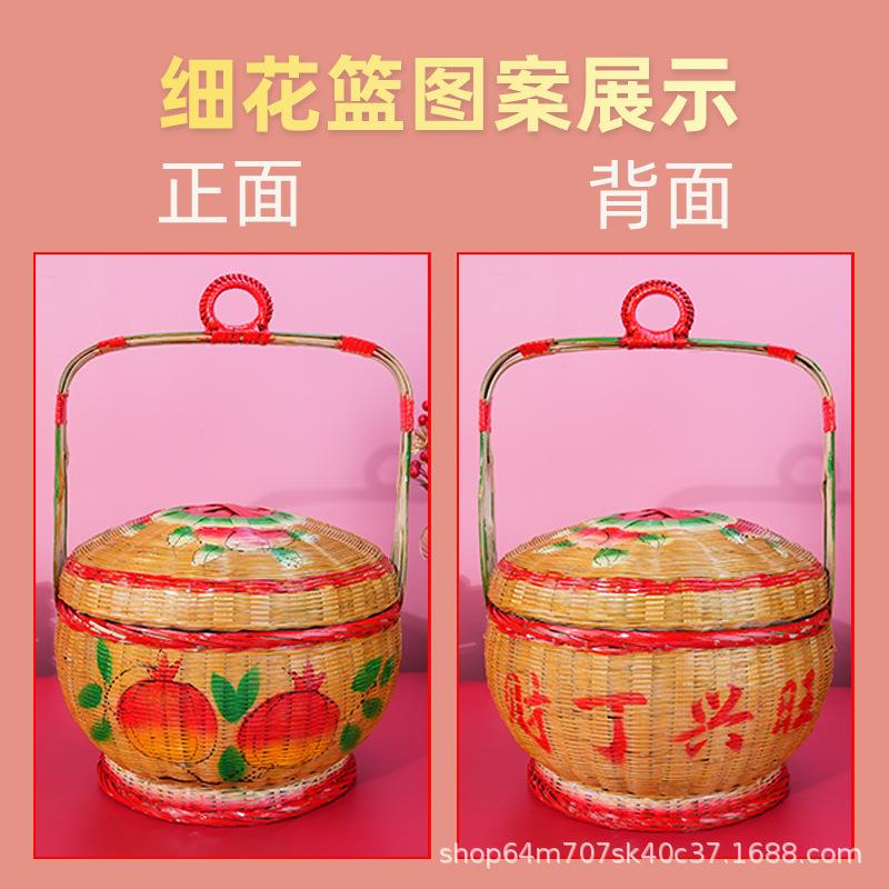 纯手工编织彩绘竹篮潮汕传统喜庆婚嫁女方用品竹制花篮竹艺摆件图片