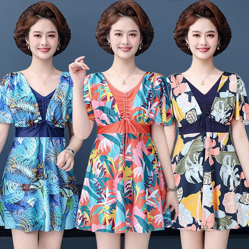 泡温泉中年妈妈泳衣女分体平角裤分体泳衣