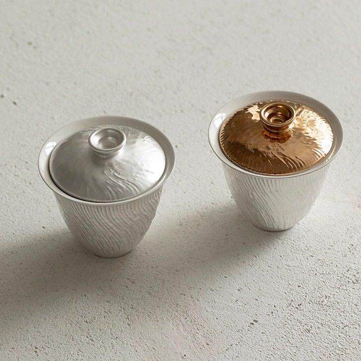 【千音 树痕盖碗】鎏银鎏金盖碗茶杯功夫茶具复古陶瓷薄胎泡茶器