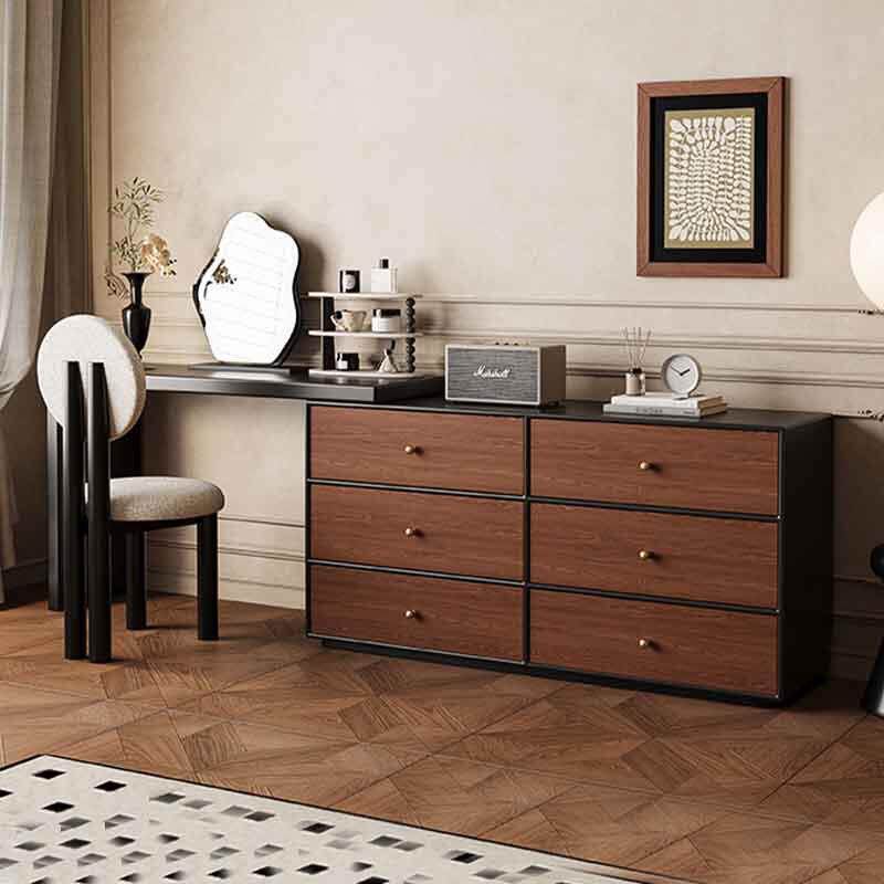 佰志王朝梳妆台卧室复古风实木化妆桌胡桃木中古风梳妆台斗柜一体