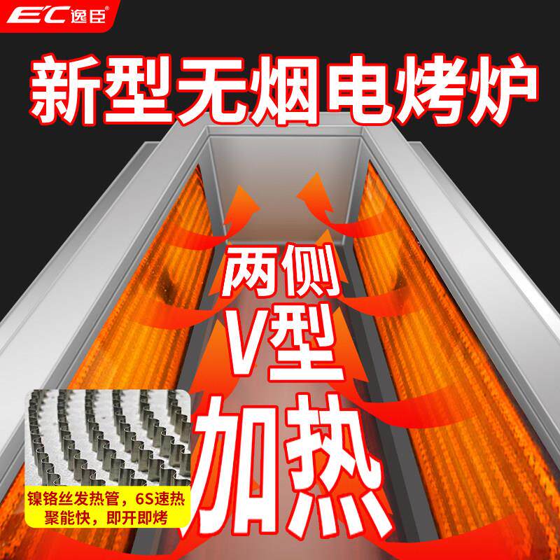 逸臣电烤炉商用无烟两侧加热大型锡纸羊肉串生蚝烤鱼烧烤架摆摊
