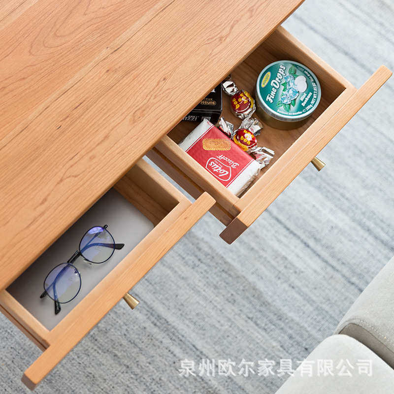 茶几带电视柜北欧小桌子樱桃木实木茶几客厅组合抽屉小简约家用