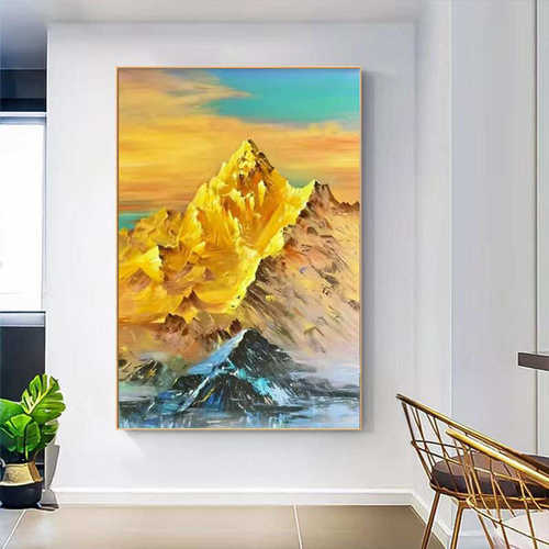 纯手绘油画金山客厅玄关装饰画背有靠山走廊过道挂画高级感风景画
