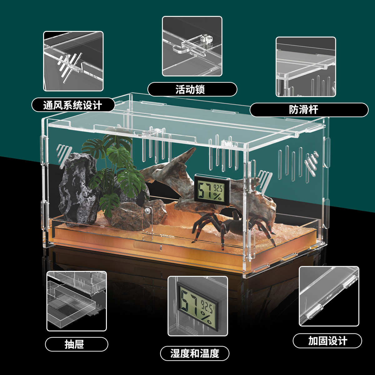 亚克力透明饲养箱造景生态观赏盒守宫蜘蛛宠物饲养盒