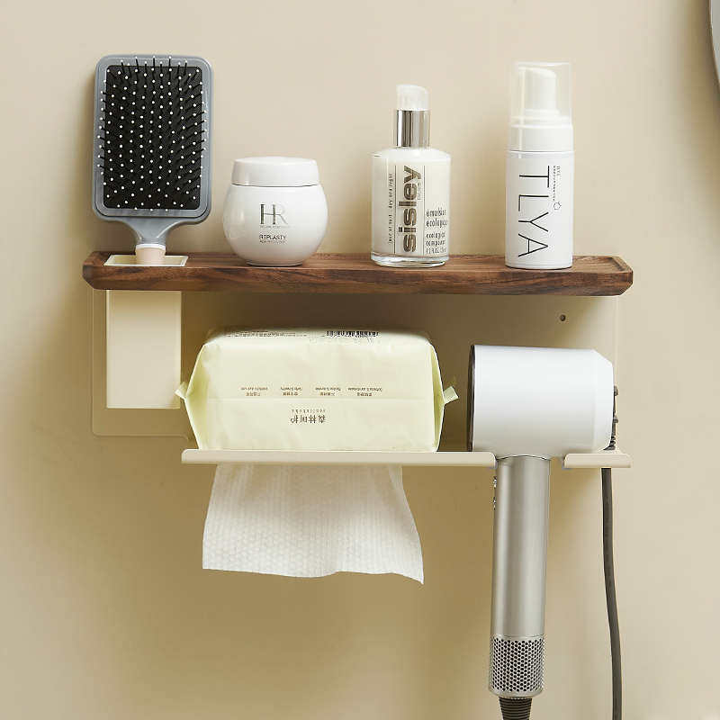 胡桃木奶油风吹风机支架壁挂免打孔卫生间多功能洗脸巾一体置物架,家庭/个人清洁工具,淘宝优惠券,粉丝福利购,淘宝优惠卷