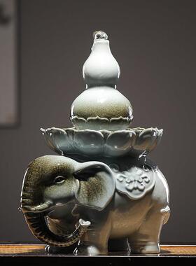 陶瓷象流水YF50562财摆件循环大水中式桌招财家居葫生芦装饰品乔