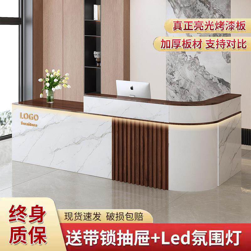 需定制收银台弧形吧台奶茶店餐厅转角烤漆定制前台接待桌台球厅简