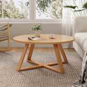 风全实木圆形茶几简约客厅家用小户型原木茶橡木矮桌PO日式 桌圆桌