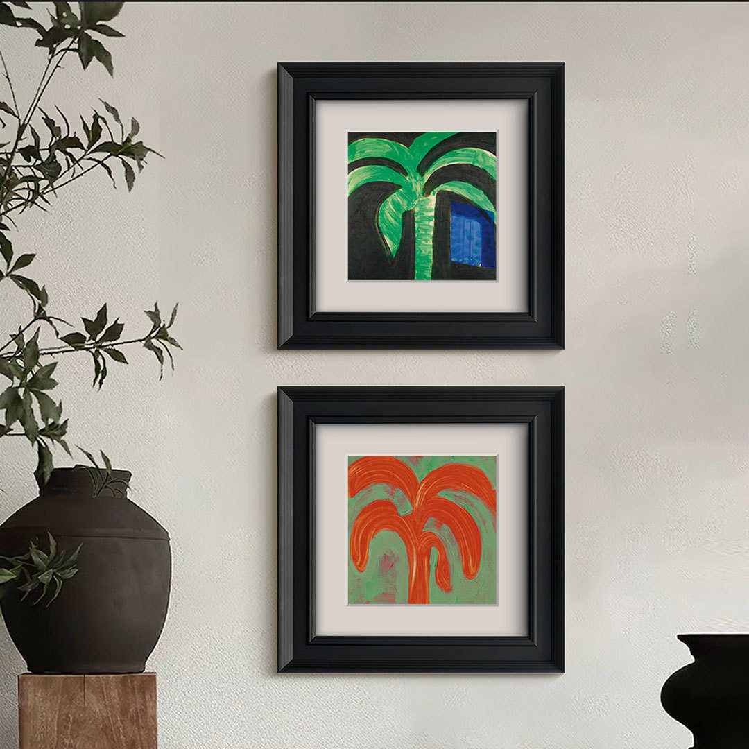 红棕榈树中古风挂画美式简约抽象艺术装饰画客厅卧室书房墙壁挂画图片
