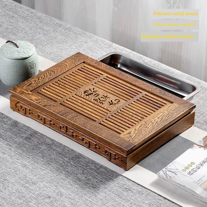 高档实木鸡翼木茶盘家用储水抽屉托盘红木功夫茶具茶桌架茶海