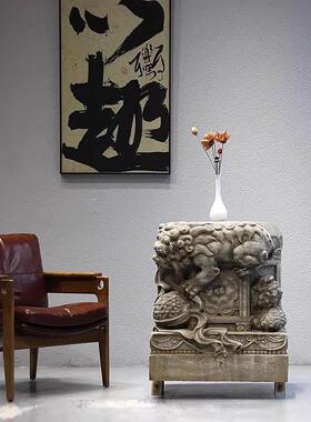 明清石雕石墩门墩青石石鼓底座狮子绣球石墩子柱顶石老旧石器石座