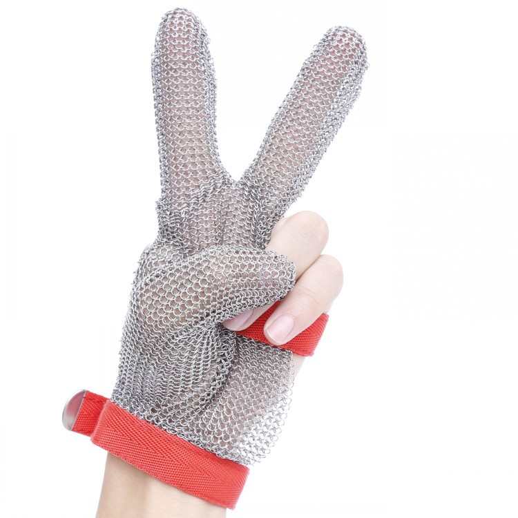 防割钢丝手套316L不锈钢单手三指屠宰玻璃厂防电锯防划伤抗磨耐用