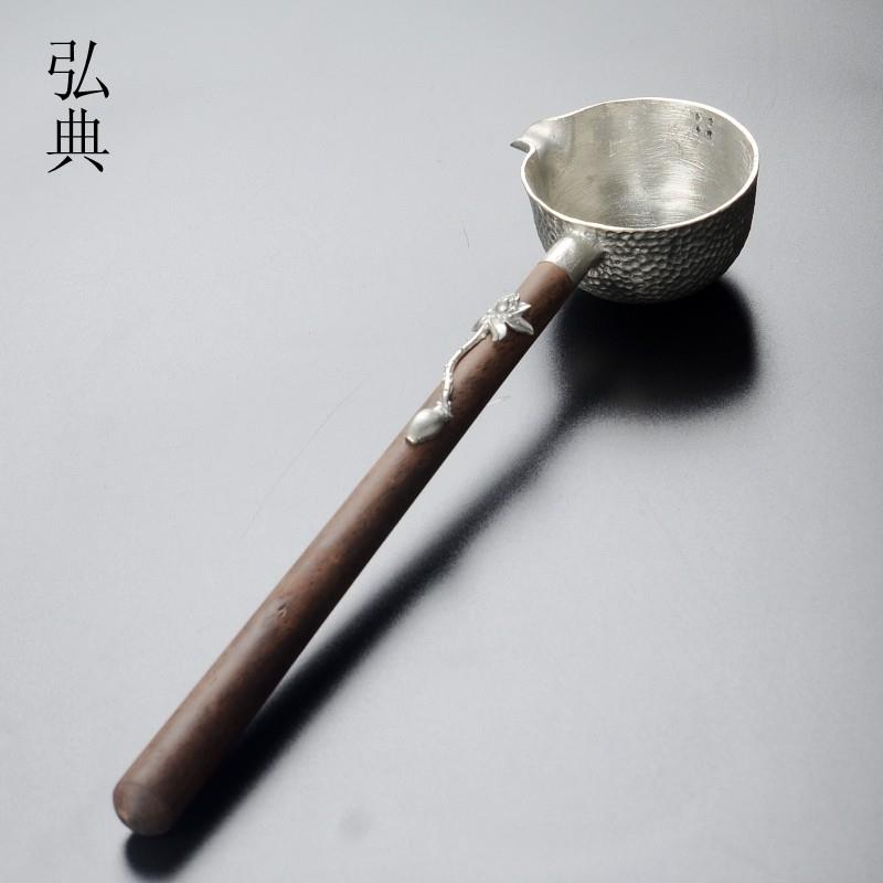 茶勺纯锡分茶器黑檀长柄勺子锤目纹茶汤勺日式舀水功夫茶具配件