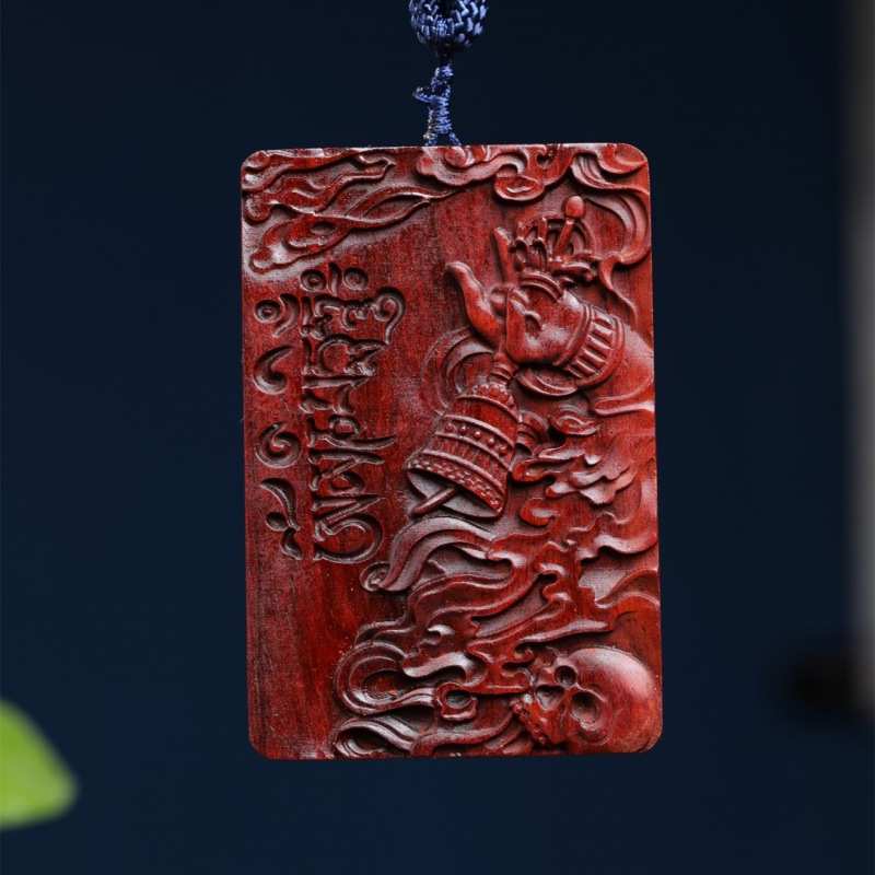 小叶紫檀雕刻大黑天菩萨木雕汽车挂件木质文玩工艺品吊坠手把件