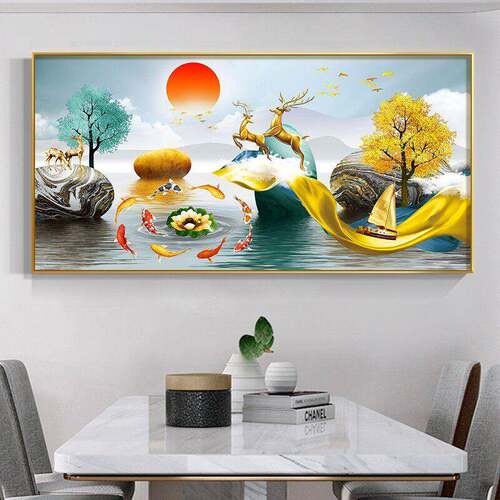 现代极简餐厅装饰画、餐厅挂画、餐桌背景墙画、无障碍奢华促富客