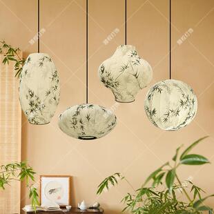 宋式美学吊灯禅意中国风竹子圆形客厅卧室阳台灯中式饭厅布艺灯笼
