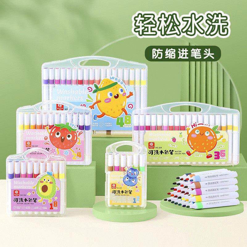 跨境三角杆水彩笔儿童涂鸦可水洗彩笔画笔套装多色水彩笔文具