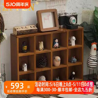 ZPPSN桌面收纳盒摆件复古简约壁挂墙面收纳架木质十二宫格置物架