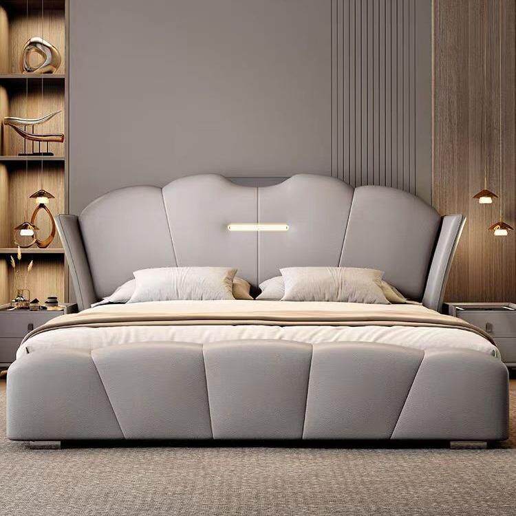 意式轻奢真皮床1.5*2m主卧双人大床现代简约轻奢公主婚床软包储物