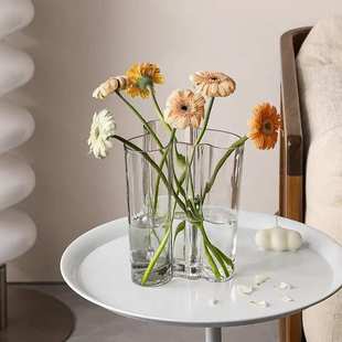 简约湖泊透明玻璃花瓶高颜值 客餐厅花瓶插花高级感装饰摆件ins风