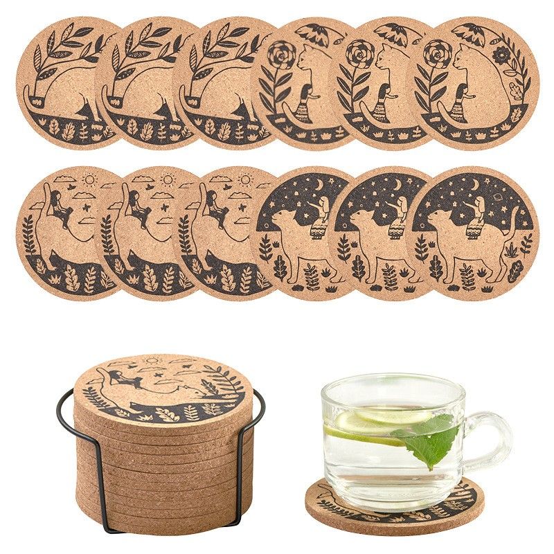 隔热垫木垫汽车咖啡杯垫垫子北欧复古圆形软木杯垫防滑防烫茶杯垫