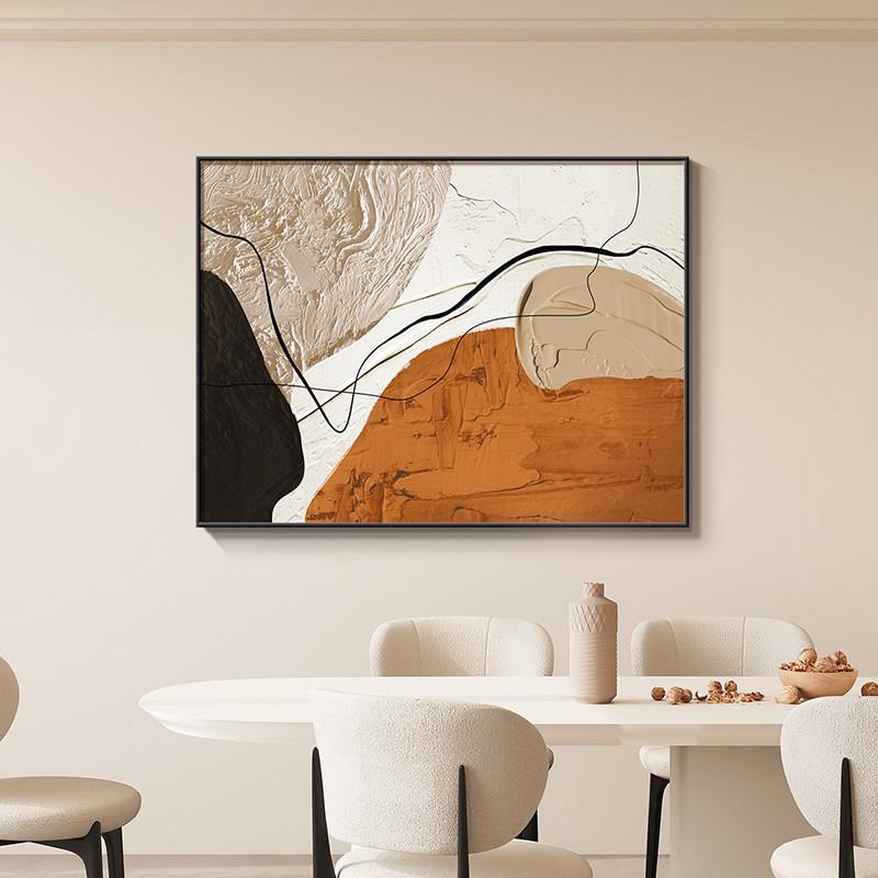抽象艺术饭厅装饰画现代简约线条肌理客厅挂画横版饭厅餐桌旁壁画