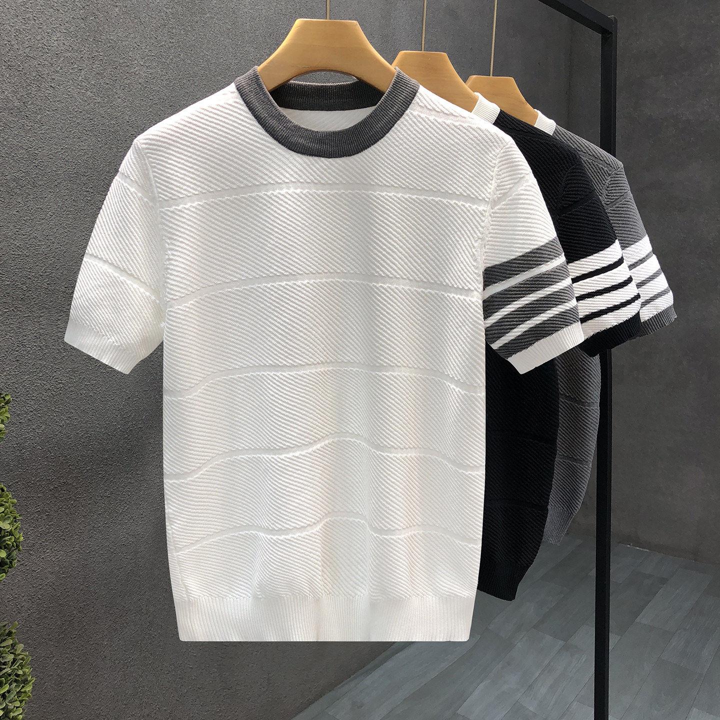 『DMXUXM』新品好物~简约色调~新款圆领针织休闲百搭打底衫短袖男