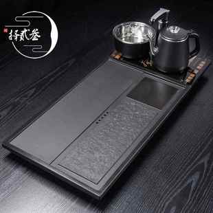 天然乌金石茶盘家用办公整块原石全自动一体烧水排水茶台茶海简约