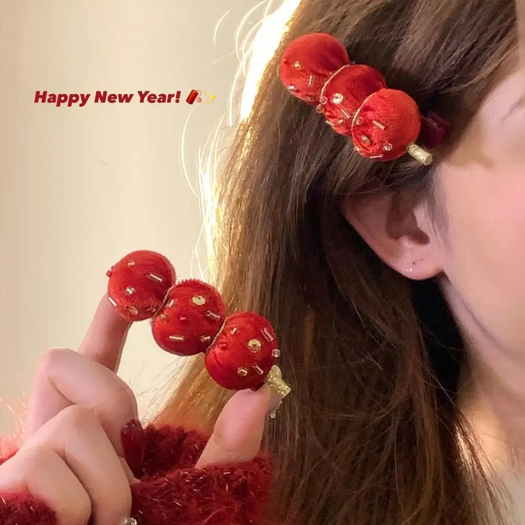 新年限定发饰甜蜜毛绒糖葫芦发夹女可爱侧边夹刘海夹发卡头饰夹子