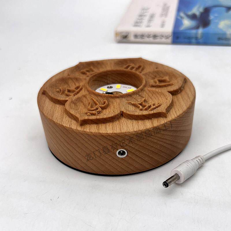 实木发光小夜灯莲花灯创意木质底座led水晶球充电触控冥想灯摆件