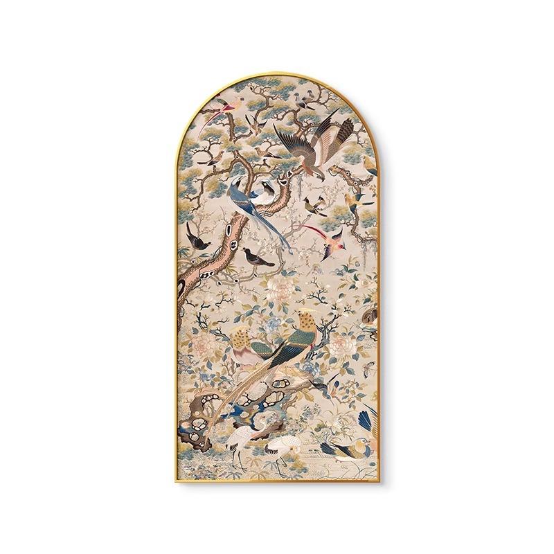 北欧法式复古玄关中式花鸟装饰画高级感走廊过道挂画客厅艺术壁画