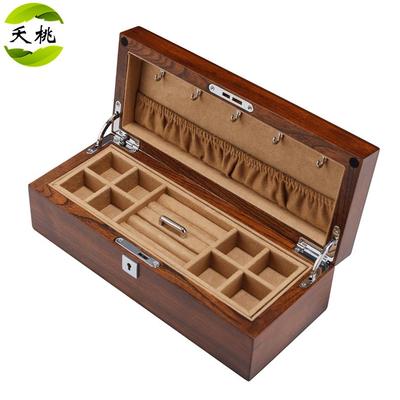 高档夭桃饰品）俄（罗斯实榆木纯木质双层首饰盒 珠宝收藏带收纳