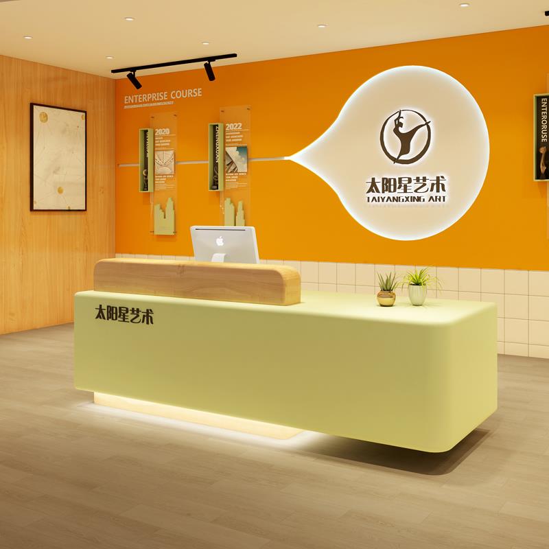 吧台美容院收银台服装店简约现代前台圆弧培训机构舞蹈摄影接待台