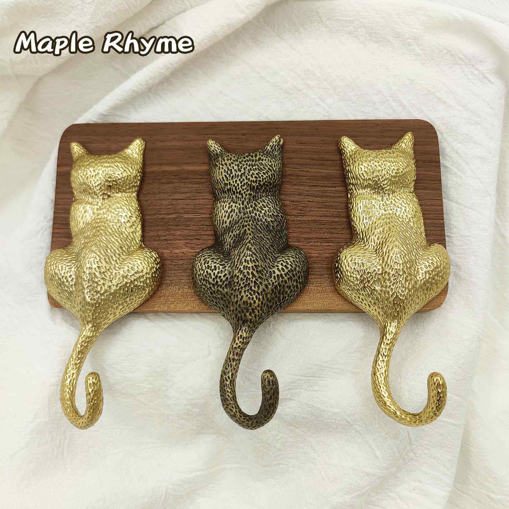 可爱猫猫挂钩创意复古黄铜装饰墙壁挂衣钩北欧卧室玄关浴室衣帽勾